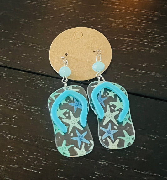 Blue Beaded Flip Flop Earrings