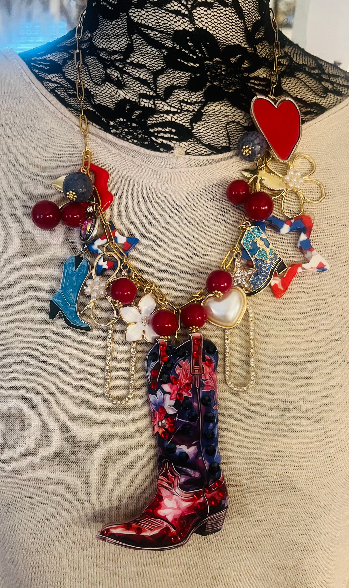 Independence Day Boot Necklace