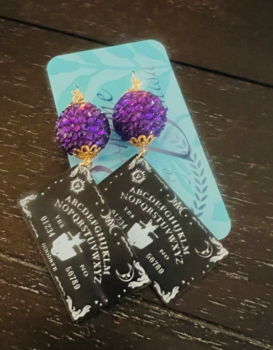 Ouija Board Purple Ball Earrings