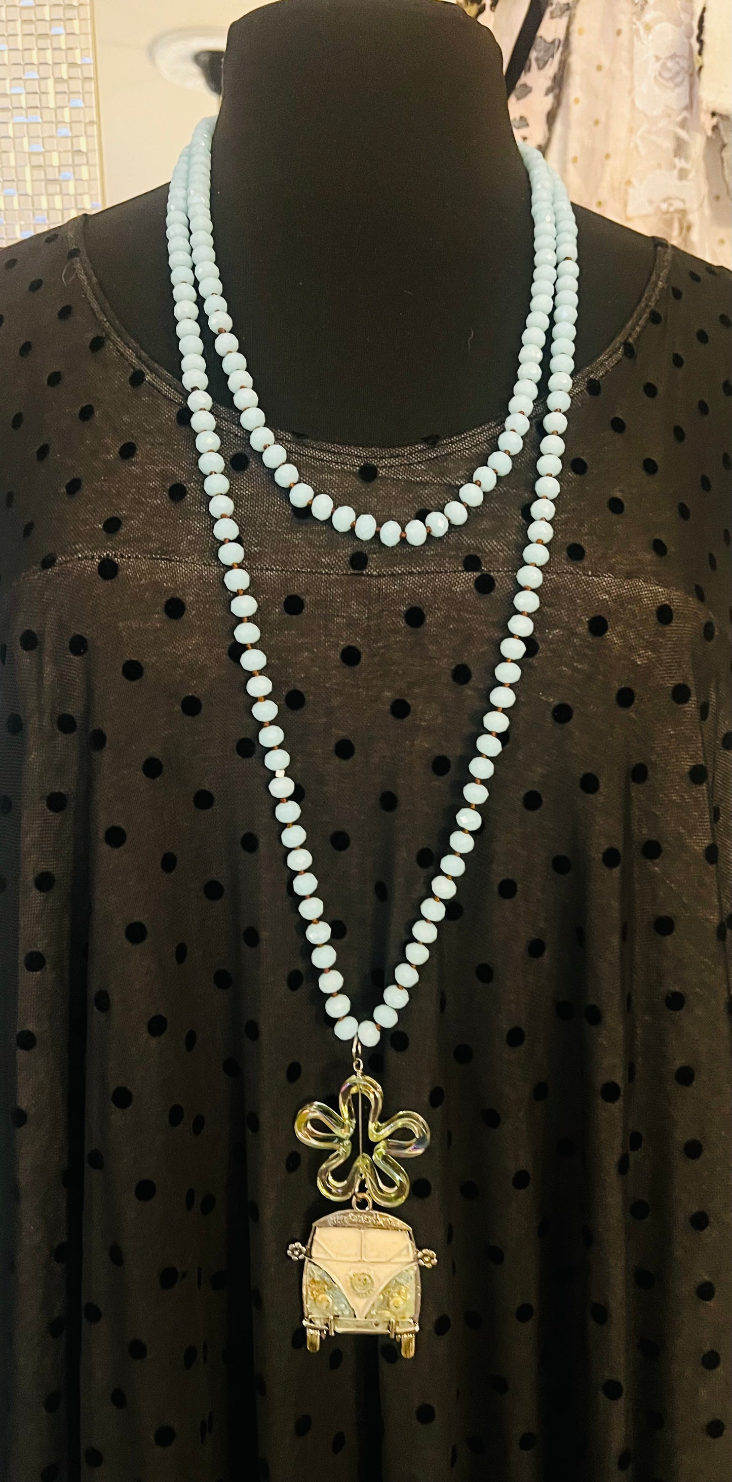 Blue Beaded Necklace with Van