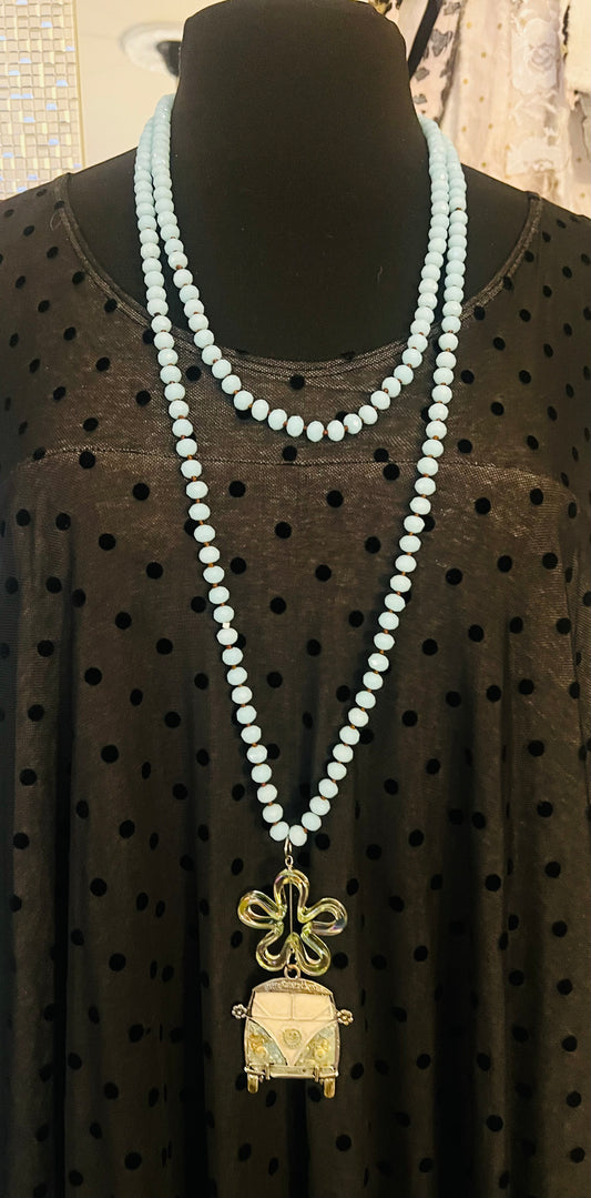 Blue Beaded Necklace with Van