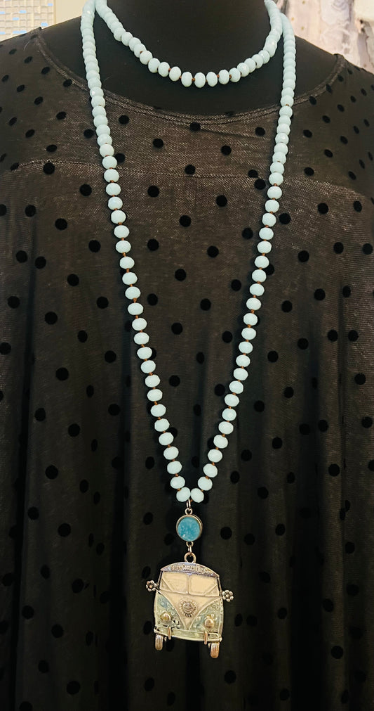 Blue Beaded Hippie Van Necklace