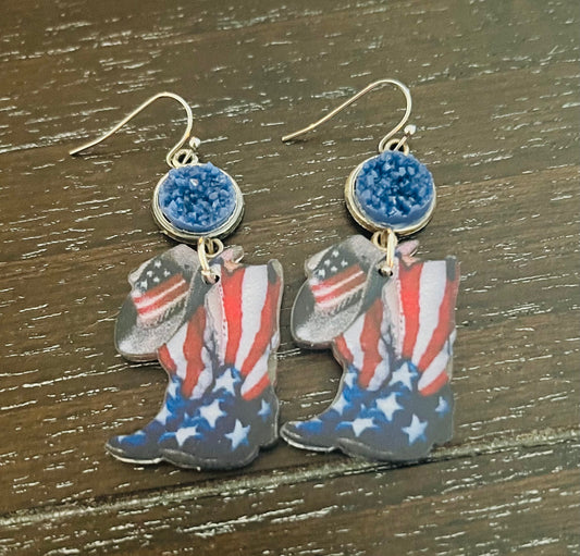 The Red, White, and Blue Boots and hat Earrings