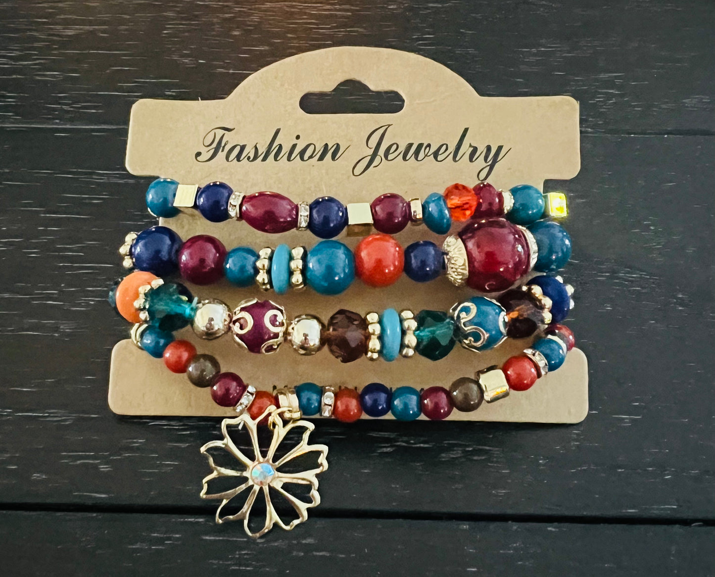 Gem Colored 4pc Bracelet Stacker Set