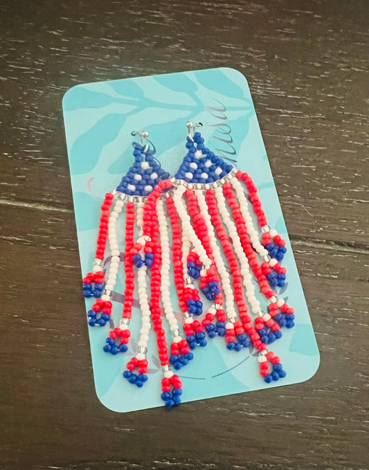 Seed Bead Flag Drop Earrings