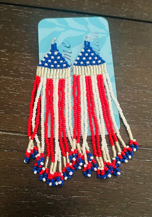 Long Seed Bead Flag Earrings