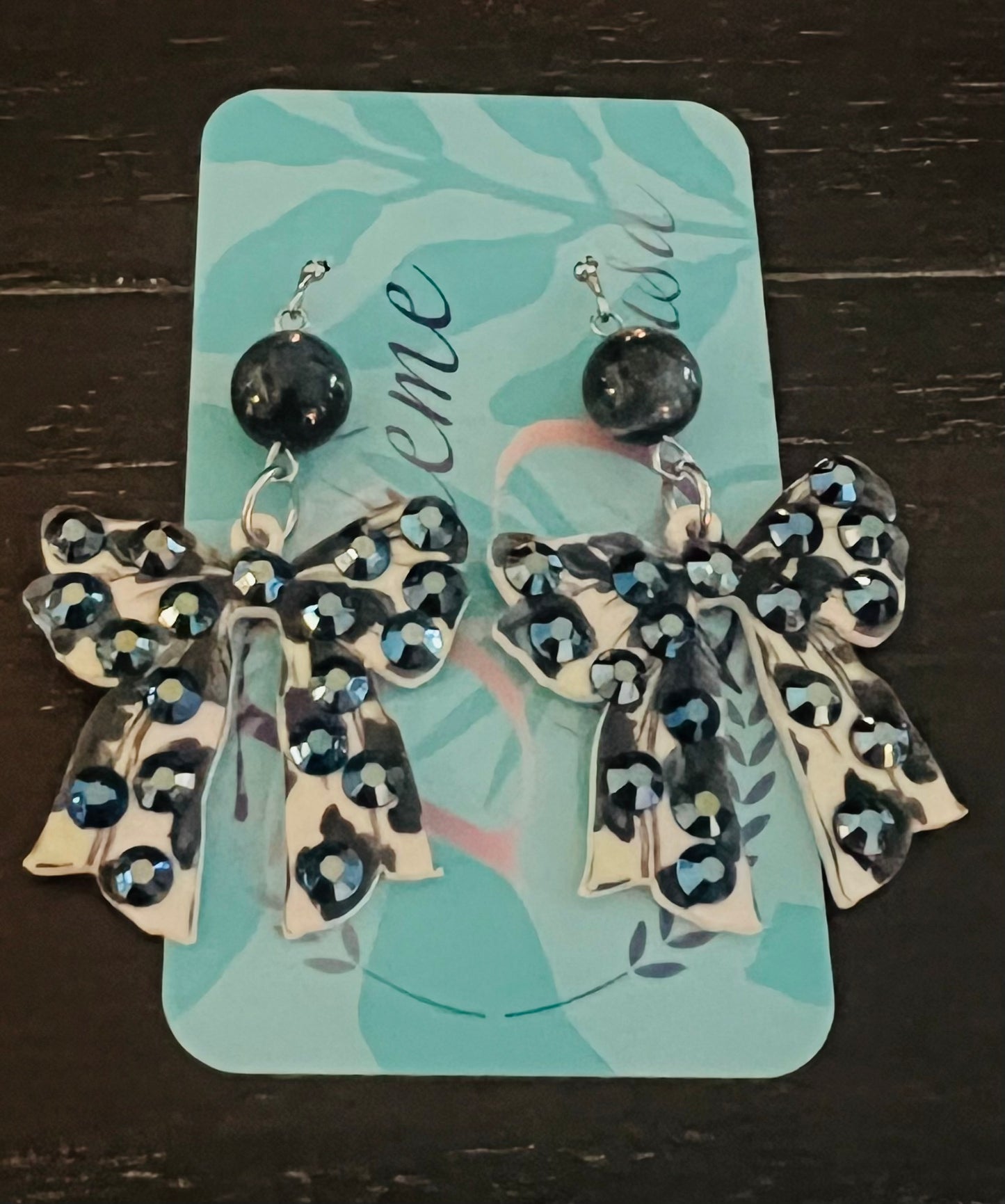 Blue Cheetah Bow Earrings