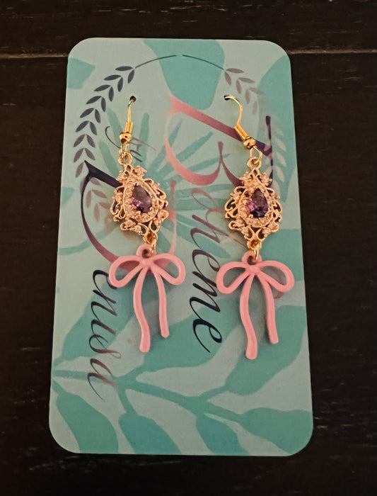 Purple Crystal Bow Earrings