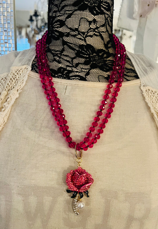 Pink Stem Rose Necklace